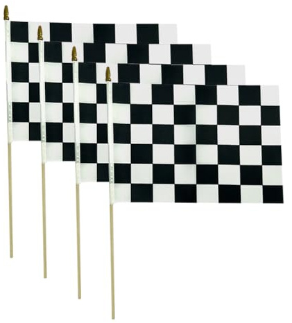 4 Stück 30,5 x 20,3 cm karierte Flaggen auf Stöcken, schwarz und weiß, karierte Rennflagge, Rennstock-Flaggen, kleine Hand-Rennwagenflaggen, Sportveranstaltungen, Party-Dekorationen