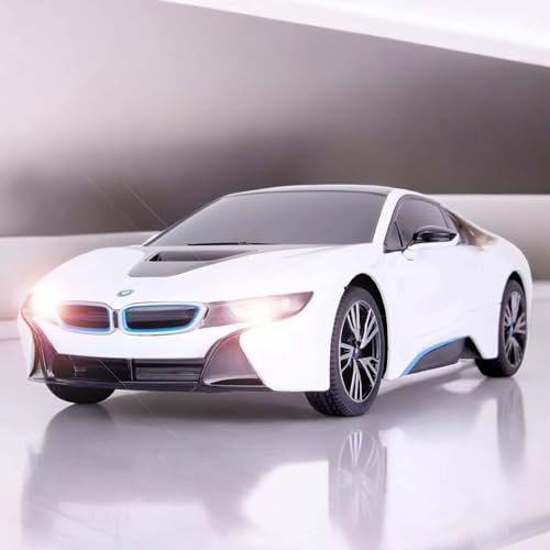 RC ferngesteuertes Auto im offiziell lizenziertem Design, Kompatibel BMW i8 Vision Limited Edition, Modell-Maßstab 1:18, Lizenz-Fahrzeug, Spielzeug mit LED für Kinder in Jungen Jahren und Erwachsene