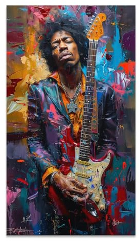 Kunstgestalten24 Leinwandbild Jimi Hendrix Abstrakt E-Gitarre Wandbild Kunstdruck Bild Büro Dekoration Wanddeko Leinwand Kunstdruck Wohnzimmerbilder Modern