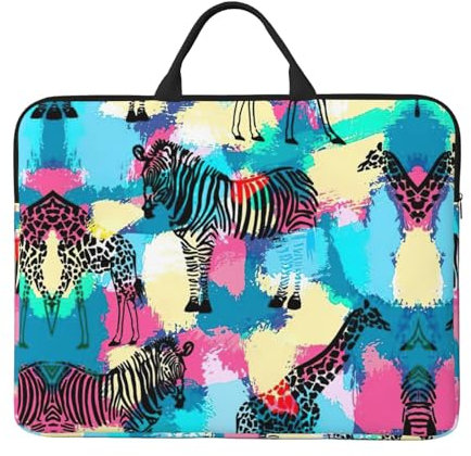 SamLng Farbiges Zebra 14 Zoll Laptoptasche – Schultertasche, Kuriertasche, Aktentasche, Tragegriff und Zubehörtasche, Schwarz, Einheitsgröße