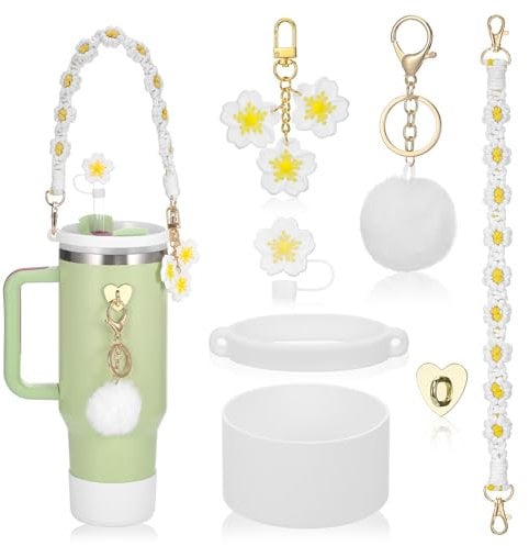 Starvortex Stanley Cup Accessories Set, 7Pcs Stanley Accessories Including Stanley Cup Boot, Stanley Straw Topper, Stanley Water Bottle Strap, Stanley Charms for Stanley Bottle 40oz&30oz (White)