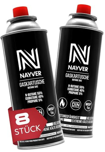 NAYVER Butan Gaskartusche Ventilkartusche für Heizung Kocher Abflammgeräte 227g MSF-1A (8 Stück)