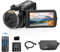 Focusify Videocamera UHD 2.7K 48MP con schermo touch IPS da 3.0, rotazione a 270°, registratore di vlogging digitale 16x, telecomando e scheda SD da 32 GB