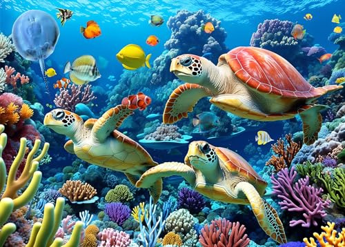 Puzzle 500 Teile für Erwachsene,Puzzle klassisches Lernspiel-Meeresschildkröten-Wunderschönes Dekoration Geschenke