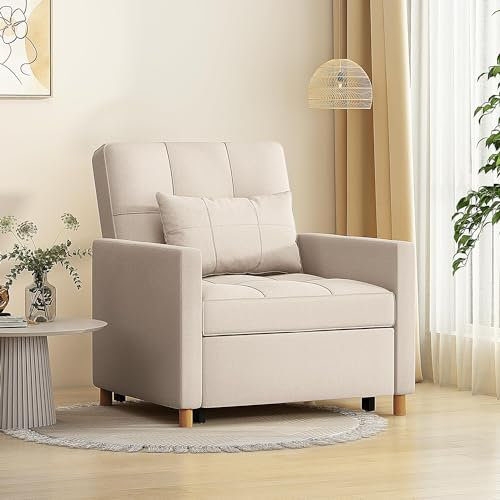 Umwandelbarer Schlafsessel mit verstellbarem Sessel, Seitentasche, Beige