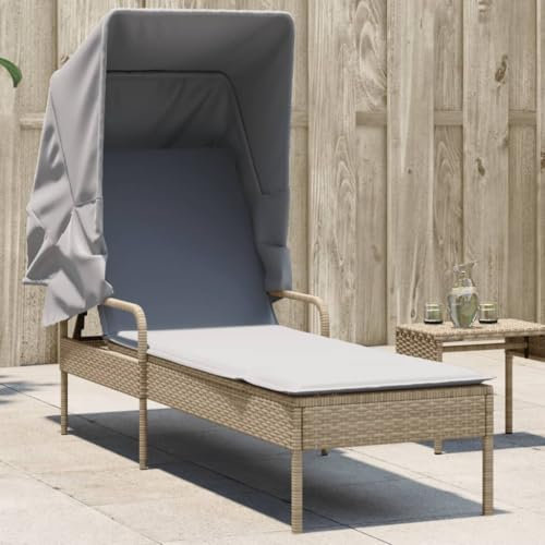 Xichuzi Sonnenliege mit Dach Beige Poly Rattan, Gartenliege, Liegestuhl, Sonnenstuhl, Sonneninsel Outdoor, Liegen, Gartenmöbel, Bäderliege, Relaxliege - 368191