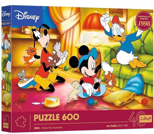 Trefl - Trefl 40th Anniversary Disney, Mickey Mouse and Friends - Puzzle 600 Pieces - DIY Puzzle with Characters from Classic Disney Animated Films, for Adults and Children Aged 14+