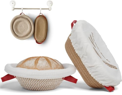 VONATES Sourdough Starter Kit, 2 PCS Bread Making Kit – 9 Round & 10 Oval Bread Proofing Basket with Liners, Covers – Gift for Bread Bakers & Home Baking Enthusiasts