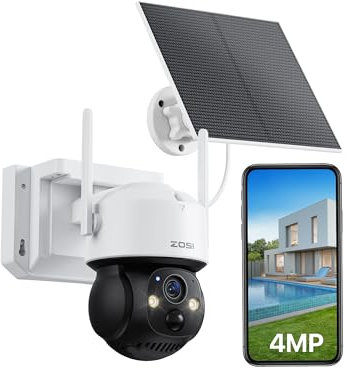 ZOSI 4MP WLAN Solar PTZ Überwachungskamera Aussen mit 32GB Karte, 10050mAh Akku, PIR Personenerkennung, 2,4G WiFi, Farbnachtsicht, IP66 Wasserdicht, C291