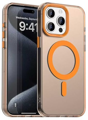 Nikaque Magnetic Case for iPhone 15 Pro, Translucent Matte, Compatible with Mag-Safe, Support Wireless Charging, Slim Fit Shockproof TPU Silicone Case, Orange