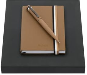 BOSS HUGO Schreibset Camel – Kugelschreiber Iconic Camel & A6 Notizbuch – Edles Geschenkset in Braun