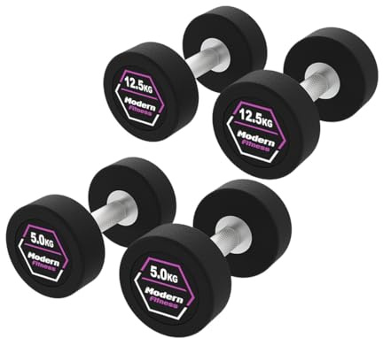 Rubber Dumbbells, 5kg - 20kg Pairs, Black with Chrome Handles, Modern Fitness
