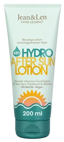Jean & Len After Sun Lotion, vegan, 200 ml | Für sonnengestresste Haut, mit Aloe Vera, Panthenol & Allantoin, ohne Duft- & Farbstoffe