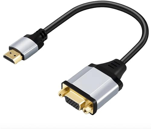 Reagle Adaptador HDMI a VGA – Full HD 1080p @ 60 Hz Conector chapado en oro Carcasa de aluminio Plug & Play Transmisión de señal unilateral 18 cm Longitud del cable Negro para monitor proyector