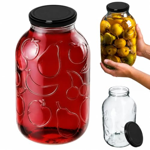 KADAX Einmachgläser 5L mit TO100 Schraubdeckel Schwarz – Konservenglas für Gurken, Kombucha & Kimchi | Fermentieren, Einlegen & Einkochen