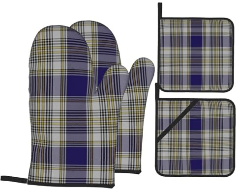 Buntes Livingston Dress Tartan Plaid Ofenhandschuhe und Topflappen, 4-teiliges Set, hitzebeständige Küchen-Ofenhandschuhe aus Baumwolle zum Backen, Grillen, Kochen