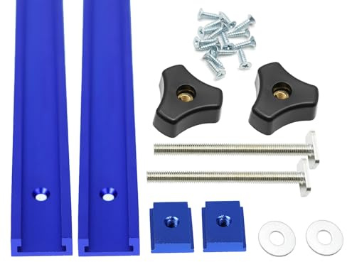 Iverntech 2er-Set Blau 400 mm Aluminium T Track T-Nutenschienen mit M8 Schieber, M8 Schrauben mit Knaufschrauben, selbstschneidenden Schrauben für Holzbearbeitungsschablonen