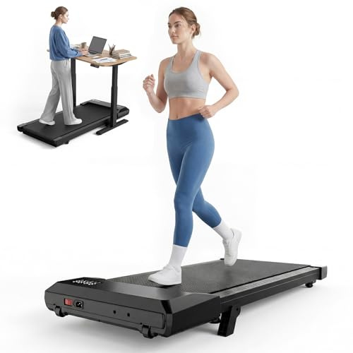 DeerRun Walking Pad mit 6% Steigung, Unter-Schreibtisch-Laufband für Home Office und Zuhause, Kompaktes Laufband mit App, Fernbedienung und LED-Anzeige, bis 136 kg