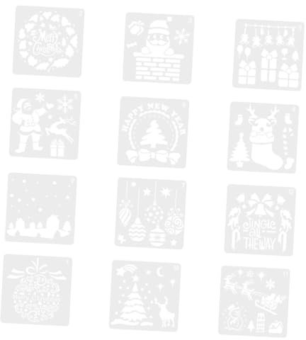 LOLIPPYY Lot de 12 Pochoirs de Noël en Plastique Modèles de Dessin Creux pour Peinture DIY Motifs Festifs pour Garçon et Filles Kit de Pochoirs Noël pour Décoration Cartes et Activités
