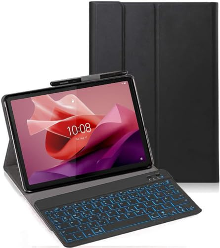 YHFZR Funda para teclado Oppo Pad Air 5 Tablet 12,1 pulgadas, [QWERTZ alemán] ultra delgada con iluminación de 7 colores, teclado inalámbrico con funda, negro