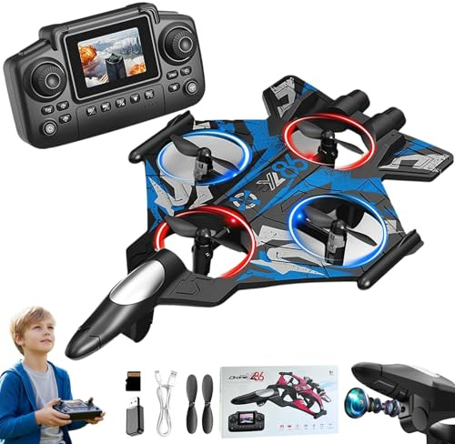 RC Fighter Jet Plane with Camera, Remote Control Airplane with Screen, 360° Flip, One-Key Takeoff, Altitude Hold, Light Features