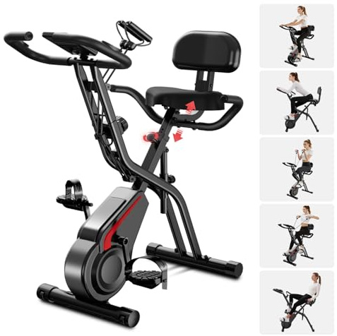 UMAY Ergometer Hometrainer Fahrrad, 5-in-1 Heimtrainer Fahrrad Klappbar Indoor Bike, 16-Stufen Magnet-Widerstand, Cardio mit Pulsmessung & LED Display, Weicher Sitz, 136kg Belastbarkeit