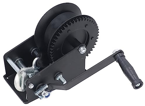 HELEVIA Boat Trailer Winch, Heavy Duty Manual 2 Way Adjustable Ratchet Hand Crank Gear with Hook, for Truck Trailer Beach Bike Lawn Equipment 3200lbs