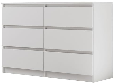 BEAUTY SOFA Schubladenkommode mit 6 Schubladen, Sideboard Weiß Matt in Holzoptik, Schlafzimmerkommode & Anrichte für Wohnzimmer, Modell Lemon, 120x78x39 cm