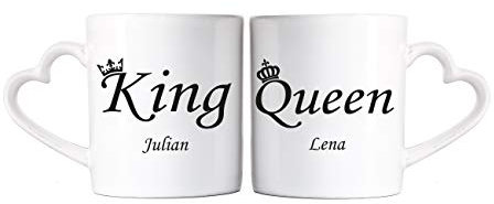 Herz & Heim® Partnertassen King & Queen inklusive Aufdruck Ihrer Wunschnamen King & Queen