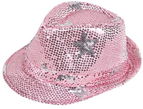Alsino Paillettenhut Pailettenhut Pailletten Hut Disco-Hut Clubstyle Partyhut Trilby Hut Blink Fedora Bogart Glitzerhut Glitter (TH-86 Stern rosa)