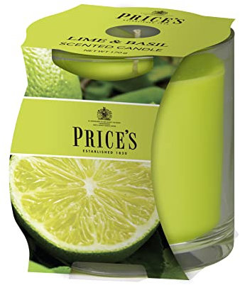Price's - Limetten- und Basilikumkerze im Glas – Zitrusfrüchte, süßer und hochwertiger Duft – langanhaltender Duft – bis zu 45 Stunden Brenndauer