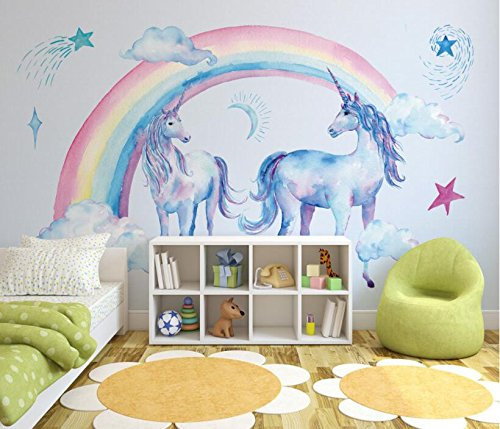 Keshj Kinderzimmer Hintergrund 3D Wallpaper Wandbilder Niedlich Schönen Regenbogen Einhorn Tapete Wohnzimmer-120Cmx100Cm