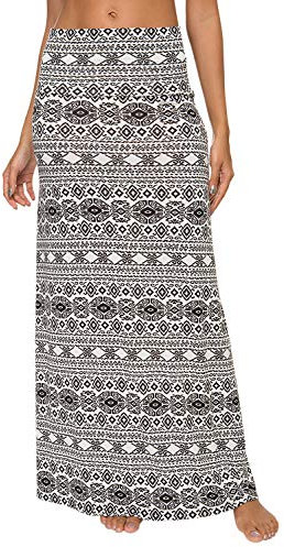Damen Sommer Hohe Taille Boho Yoga Maxi Rock Elastisch Pull On Lang Röcke(L, 8)