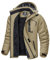 KEFITEVD Warm Waterproof Ski Jacket for Men Soft Shell Fleece Jackets for Winter Sports Coat with Detachable Hood Khaki, M