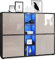 Vladon Highboard Cuba V3, Made in Germany, Schwarz matt/Sandgrau Hochglanz inkl. LED - Moderne Anrichte mit 12 Fächern (130,5 x 105,5 x 35,5 cm)