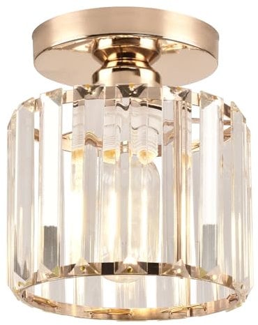 ZYDTRIP Small Crystal Ceiling Light, Gold Crystal Chandelier Modern LED Ceiling Light Pendant Fixture Lighting for Bedroom Kitchen Hallway Entrance Balcony