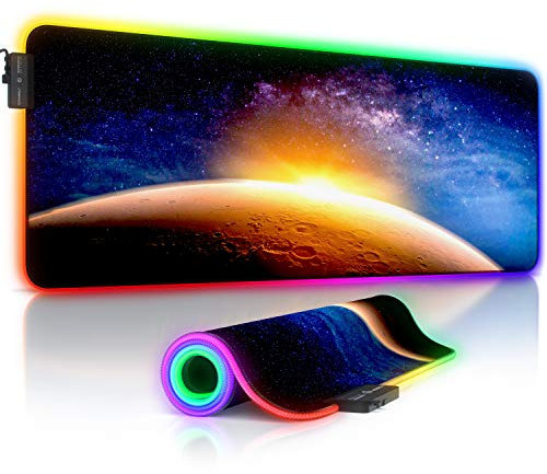 TITANWOLF - RGB Tappetino per Mouse da Gioco XXL - Mouse Pad Gaming - 800x300mm - Stars & Mars 11 LED Colori e Effetti di Luce - Precisione e velocità - Lavabile - per PC e Laptop - Stars & Mars