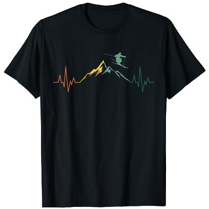 Ski Herzschlag Berge Retro Skifahren EKG T-Shirt
