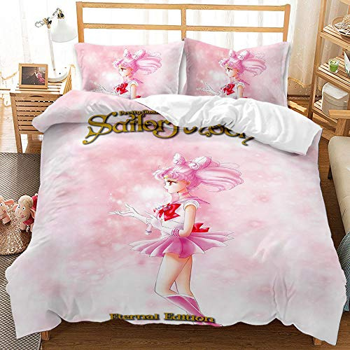 Bettwäsche Sailor Moon Pink Bettbezug-Set 140 X 200 cm Bettwäsche-Set 3 Stück Mikrofaser-Bettbezüge Mit Reißverschluss Und 2 Kissenbezüge 80 X 80 cm (Einzel (135x200cm),Stil 06)