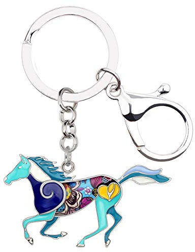 WEVENI Alliage Cheval Running Porte-clés Accessoires Émail Licorne Bijoux pour les Femme Filles Car Wallet Charms (Bleu)