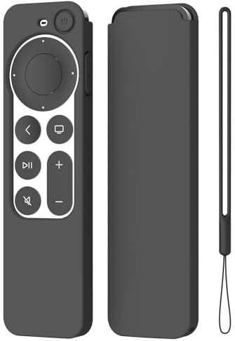 K TOMOTO Compatible con Apple TV 4K Siri Remote Case 2021, funda protectora de silicona suave y sedosa para control remoto Siri de 2ª generación [cordón incluido], color negro