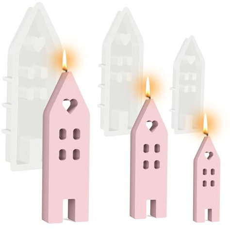 3 Stk Silikonformen Gießformen Häuser, Silikonform Weihnachten, Epoxidharz Formen Haus Giessformen Silikon für Silikonform Halloween Weihnachten, Silikonform Haus Kerzenhalter mit Fenster