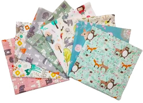 MIDUOLE 8 pcs/lot Fat Quarter Fabric Bundles 100% Cotton 19.69” x 19.69” (50cm x 50cm) Quilting Craft Fabric Pre-Cut Squares Sheets for Patchwork Sewing Quilting Crafting, Forest Pattern