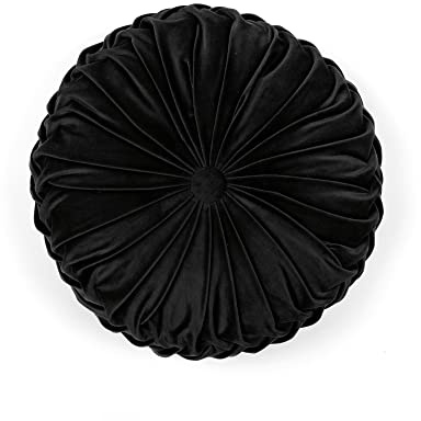 Lush Decor Rundes Plissiertes Dekokissen aus weichem Samt, 38,1 cm, Schwarz