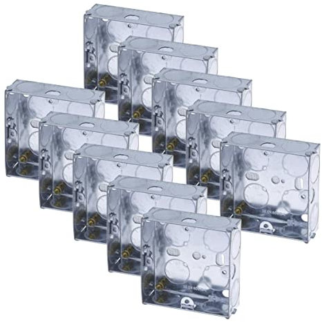 Lot de 10 interrupteurs à prise murale encastrée en métal de 25 mm - Montage encastré 1G BS EN 60670 5733 - Vis de terre en laiton - En acier galvanisé