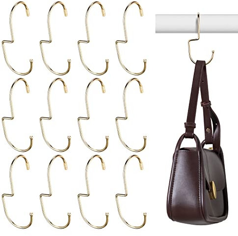 Queekay 12 Stück Geldbörsen Aufhänger Schrank Organizer Metall Taschen Aufhänger Platzsparende Geldbörsen Organisatoren und Aufbewahrung Hängender Geldbörsen Organizer mit Haken (Champagner Gold)
