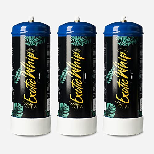 ExoticWhip 1250g N2O für Sahnebereiter- entspricht 167 Sahnekapseln -100% recyclebar.Hochwertige Edelstahl-Zylinder für Sahnebereiter, perfekt geeignet für die Zubereitung auf Partys. (3 Stück)