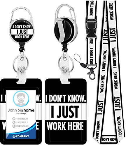 Plifal Ausweishalter mit Umhängeband und einziehbarem Ausweis-Clip, lustiger Schlüsselanhänger, Umhängeband-Clip, vertikaler Ausweishalter für Damen und Herren (I Don't Know I Just)