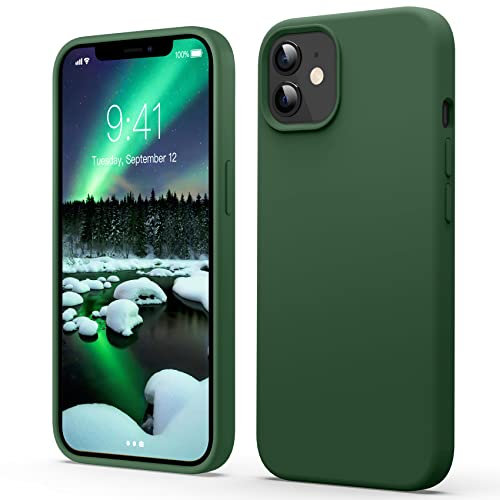 Flyzoo Flüssige Silicone Case für iPhone 12 Mini Hülle (5,4), Kratzfest & Anti-fingerabdruck Silikon Handyhülle mit Rundumschutz: 4-Schicht Schutzhülle, Erhöhter Rand für Bildschirm & Kamera, Grün