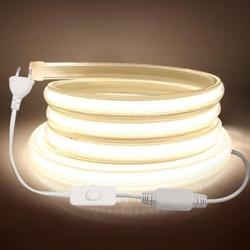 KISUFU COB LED Strip 25m,Indoor Waterproof Flexible COB LED Strip Light,Super Bright High Density,DC 220V 360 LEDs/m Cool White FCOB LED Strip for Cabinet Lighting,Bedroom, Bar,Stage,Christmas Party